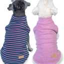 KYEESE 2Pack Dog Sweater Pullover Dog Sweaters for Small Dogs Girl Soft Dogs Clothes Stretchy Pet Sweatshirt Warm Pets Clothes Small Pets Sweaters Turtleneck Pet Coats (Large (12-18lbs), 1# Stripe+Purple)