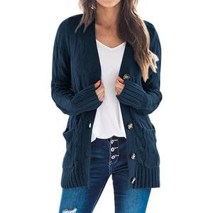 PRETTYGARDEN Women's Open Front Cardigan Sweaters Fall Fashion Button Down Cable Knit Chunky Winter Clothing Outerwear Coats, Siz L
