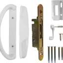 Sliding Patio Door Handle Set Zinc Diecast with Mortise Lock & Keeper, No Key Replacement Sliding Door Handle for Patio Door Fits 1-1/2" to 1-3/4", 3-15/16" Screw Hole Spacing, White