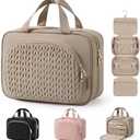 BAGSMART Travel Toiletry Bag with Jewelry Organizer, Hanging Travel Bag for Toiletries, Makeup Cosmetic Bag Organizer, Carry-on Travel Accessories Essentials, Camel-M