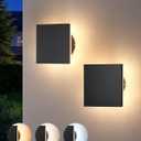 EDISHINE 2 Pack LED Wall Lights Outdoor Indoor, 3000K-5000K Dimmable Wall Sconce, 360 Backlit Square Modern Exterior Lighting Fixtures, IP65 Waterproof Aluminum Outside Porch Light, Black