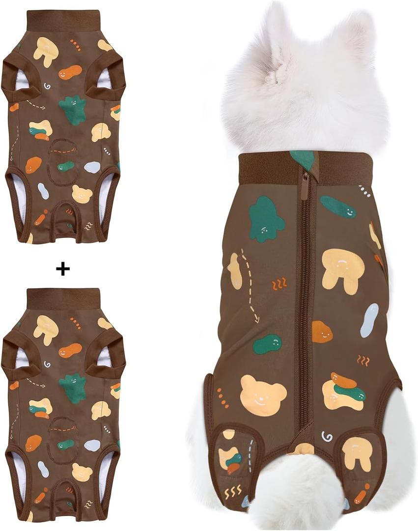 Dog Surgery Recovery Suit, Post Surgery Protective Wear with Pee Hole, Unisex Pet Surgical Vest for Wound Care, Spay/Neuter Healing (2 Packs Brown, Medium)