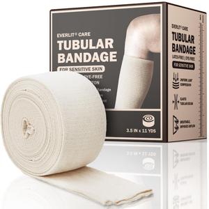 EVERLIT 560D Cotton Blend Elasticated Tubular Support Bandage | Latex-Free, Breathable Stockinette for Arm, Knees, Legs | Moderate to High Compression for Sensitive Skin (Size E | 3.5" x 11 yd)