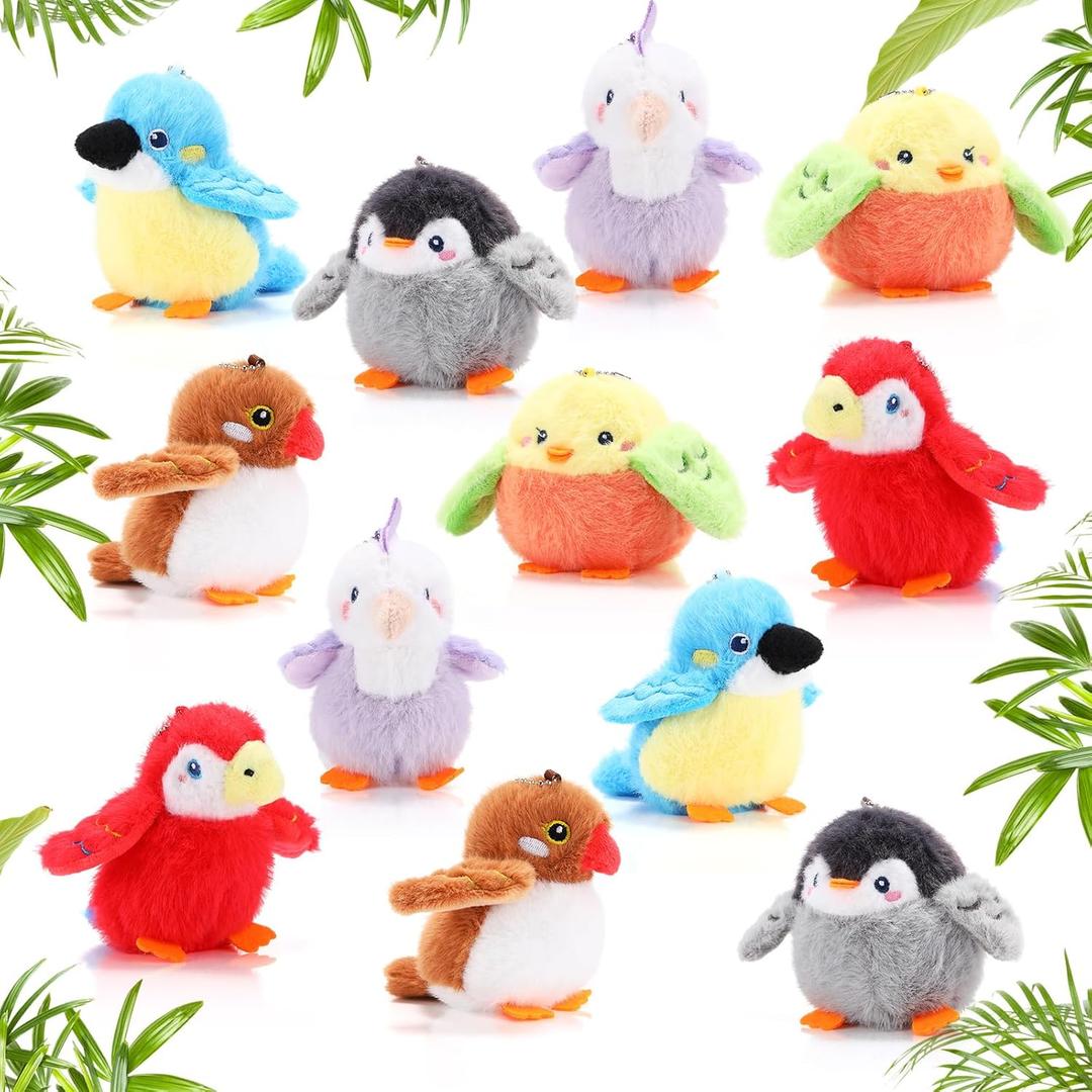 Jenaai 12 Pcs Mini Bird Stuffed Animals Bulk 4 Inches Small Cute Soft Forest Plush Elephants Stuffed Animal Toys for Girls Boys Birthday Baby Shower Decoration Party Supplies(Multicolor)