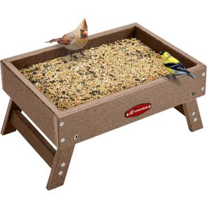 Kingsyard Ground Bird Feeder for Outdoors - Recycled Plastic Platform Feeder for Wild Birds, Squirrels, Chicken, 5 LBS Large Capacity, Brown