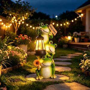 Solar Garden Statues, Resin Stacked Frog Statue, Waterproof Solar Garden Figurine for Outside Yard Outdoor Patio Lawn Decor, Solar Animal Lights for Women, Birthday Easter Gifts