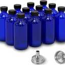 DIDITIME 2 oz Shot Bottles with Caps & Stainless Steel Funnels, Juicing Bottle Reusable Glass, 60ml Small Jars with Lids for Potion, Ginger Shots, Oils, Juice (Cobalt Blue, 12-pack)