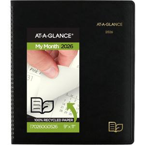 AT-A-GLANCE 2026 Planner, Monthly, 9" x 11", Large, Recycled, Black (70260G0526)
