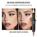 3Pcs Multi-Purpose Makeup Kit: Waterproof Lip Liner Lipstick + Dual-Ended Contour Stick (Contour/Highlight/Conceal/Under-Eye) + Black Eyeliner - Travel-Friendly, Set 02