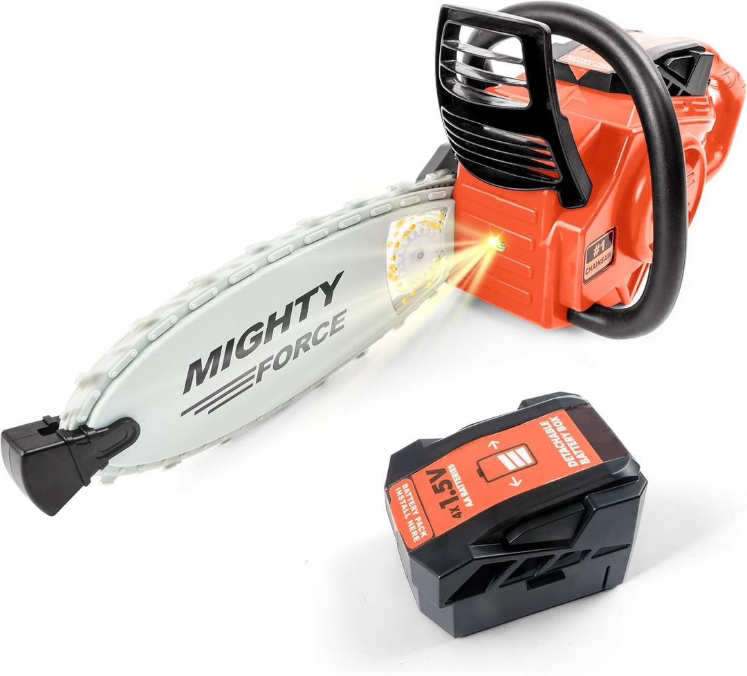 Mighty Force Chainsaw Toy for Toddlers - Realistic Lights, Sounds & Spinning Action, Safe Design with Easy-Grip Handle, Perfect for Pretend Play Boys Aged 3+
