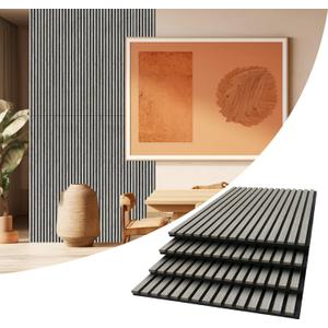 AKUMAX Wood Slat Acoustic Wall Panels, 4 Pack 24 x 48 in Each, 31 Sq Ft, NRC 0.80 Sound Absorbing 3D Slat Wall Paneling with Real Wood Veneer, E0 MDF and PET Felt, Gray Oak