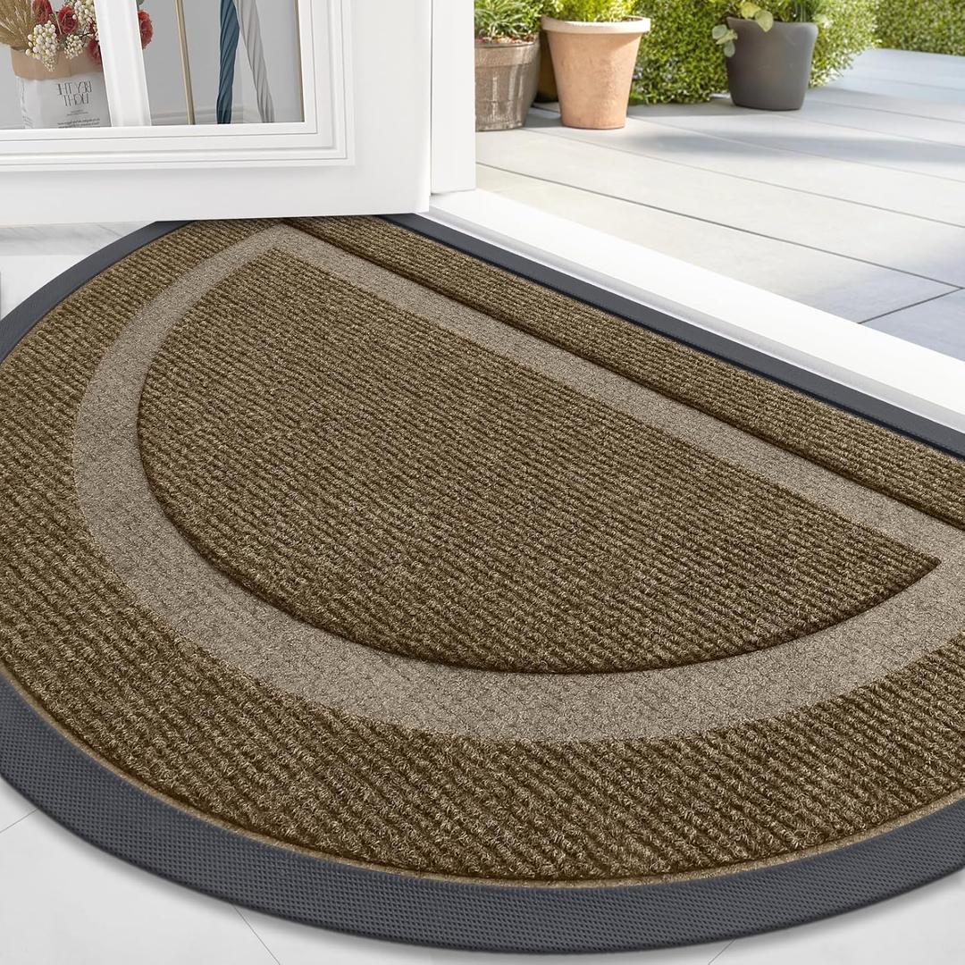 OLANLY Half Circle Door Mat Indoor Outdoor Entrance Welcome, Waterproof All-Season, All-Weather Doormat, Sturdy Natural Rubber, Low Profile, Easy Clean Patio Porch Entryway Mat, 47x23, Brown OLANLY Half Circle Door Mat Indoor Outdoor Entrance Welcome, Waterproof All-Season, All-Weather Doormat, Sturdy Natural Rubber, Low Profile, Easy Clean Patio Porch Entryway Mat, 47x23, Brown