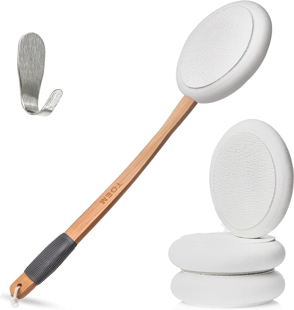 Toem Lotion Applicator For Back | Easy Reach | Lotion | Cream | Sunscreen | Self Tanner | For All Skin Types | Includes 1 Applicator Handle, 4 Pads & 1 Hook (4 Pads)