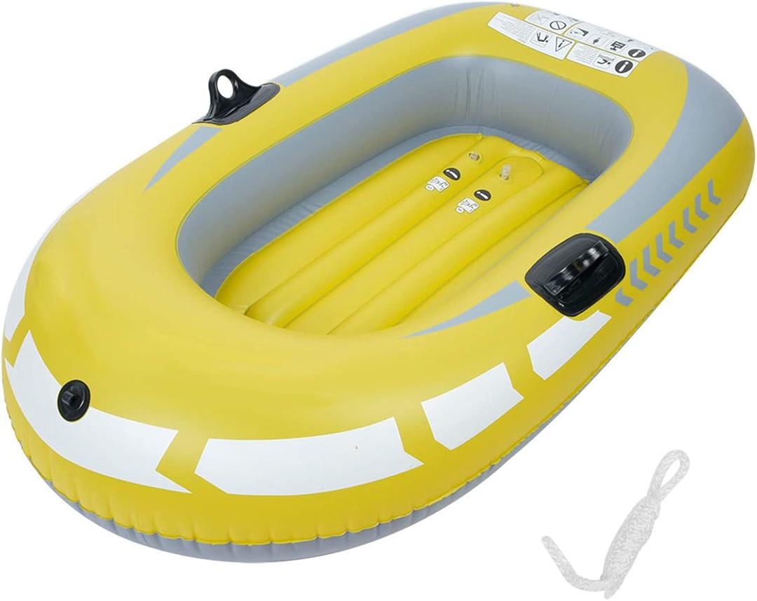 plplaaoo Inflatable One Person Boat Heavy Duty PVC Material Stable Pressure Resistant Rowing Air Boat for Fishing Drifting Diving Casual Surfing Maximum Load Capacity 180kg
