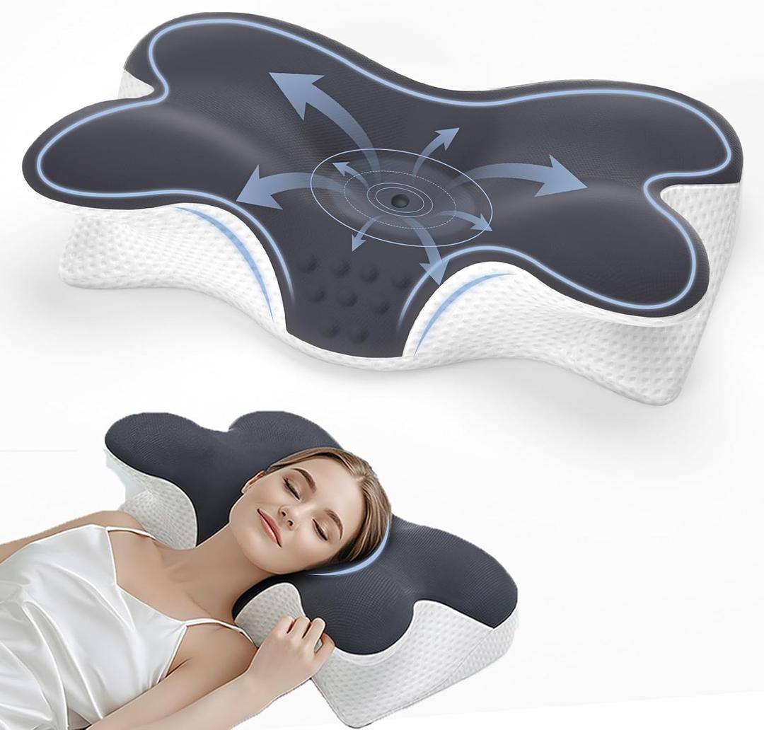 Cervical Neck Pillow for Neck Pain Relief, Contour Memory Foam Neck Support Pillow for Sleeping, Ergonomic Side Sleeper Pillow, Bed Pillows for Shoulder Pain for Back and Stomach Sleepers