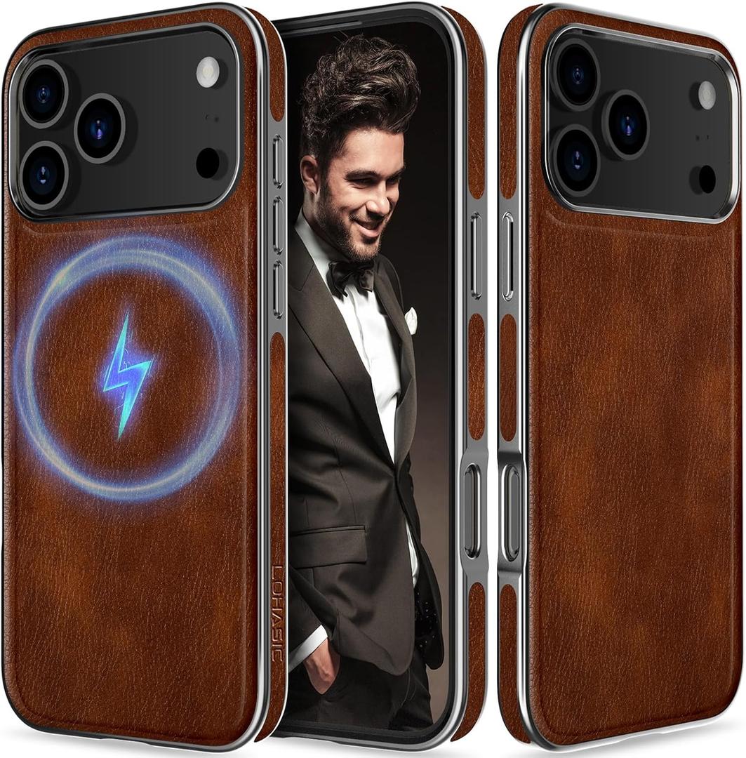 LOHASIC for iPhone 17 Pro Max Case, Classic Leather Strong Magnetic Business Style Compatible with MagSafe Protective Cases Men Women Cover 2025, Dark Brown