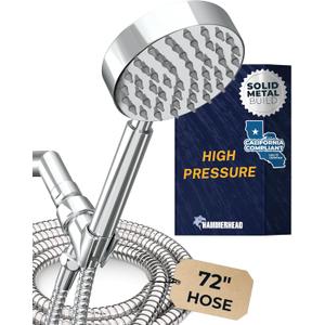 HammerHead Showers Solid Metal LOW FLOW Handheld Shower Head with Hose and Brass Holder - CHROME  Water Saving 1.75 GPM Detachable Shower Head - Adjustable Shower Wand Bracket & 6ft Hose