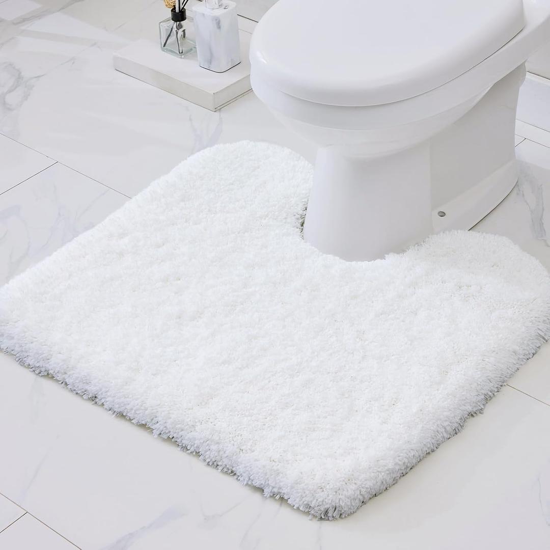 Disolla White Toilet Rug 22x24 Non Slip Fluffy Toilet Floor Mat U Shaped Washable Bathroom Contour Rug for Toilet Absorbent Shaggy Toilet Foot Rug