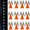 4E's Novelty 38 Pieces Set - 12 Traffic Cones With Hole on Top, 24 Checkered Flags, Racetrack Floor Runner - for For Race Car Birthday Party Supplies, Table Centerpiece Decorations Kids Gift
