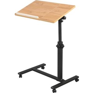 TigerDad Overbed Bedside Desk Mobile Rolling Laptop Stand Tilting Overbed Table with Wheels Height Adjustable Tray Table for Laptop Bed Sofa Side Table (Wood), 15.7 X 13.7 X 23.6-35.3 Inches