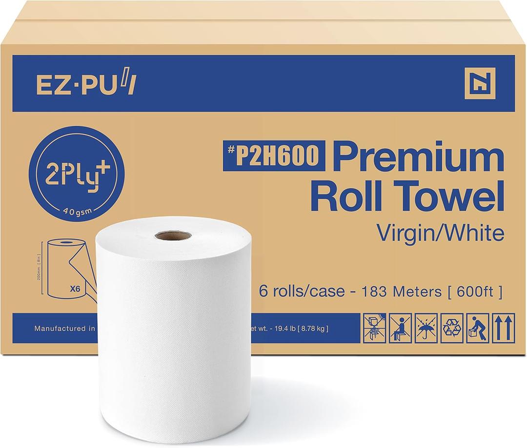 EZbrnd Premium Soft 2ply+ Hardwound Hand Towel Roll, FSC certified, 600 ft x 6 rolls, Universal 8" x 1.5" core, P2H600 (Virgin)