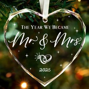 Wedding Gifts, Mr & Mrs Ornament 2025, Bridal Shower Gifts, Just Married Gift for Newlywed Couple, Bride, Crystal Glass Ornament