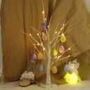 Easter Decorations kemooie 24 Inch Pre-lit White Birch Tree with 10 Hanging Easter Egg Ornaments, 24 Led Lights Battery Operated Spring Table Centerpiece for Party Birthday Home Spring Decoration
