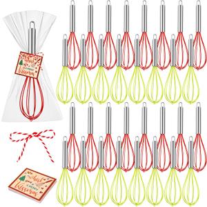 Acellegic 24 Sets 10 Inch Christmas Whisks Supplies Gifts Sets, Includes Silicone Whisks, Greeting Cards, Ribbons, Plastic Bags DIY Fillable Christmas Tree Ornaments for Xmas Cooking Supplies Gift