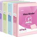 SUNEE 3 Ring Binder 1 Inch 4 Pack, Clear View 1" Binders Three Ring PVC-Free (Fit 8.5x11 Inches) for School or Office Supplies, Assorted Pastel