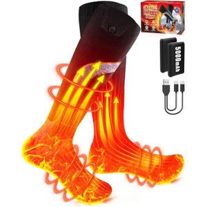 Heated Socks for Men Women, 5000 mAh Rechargeable Electric Heated Socks with 4 Heat Settings, 360 Surround Heating Washable Winter Foot Warm Socks for Hunting, Skiing, Camping, Hiking