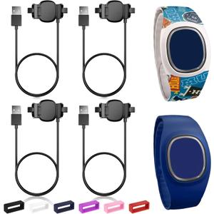 4 Pack Magic Band Charger Compatible with Disney-Magic Band Plus, 3.3ft Replacement Charger Only Compatible with Disney-MagicBand+, Black