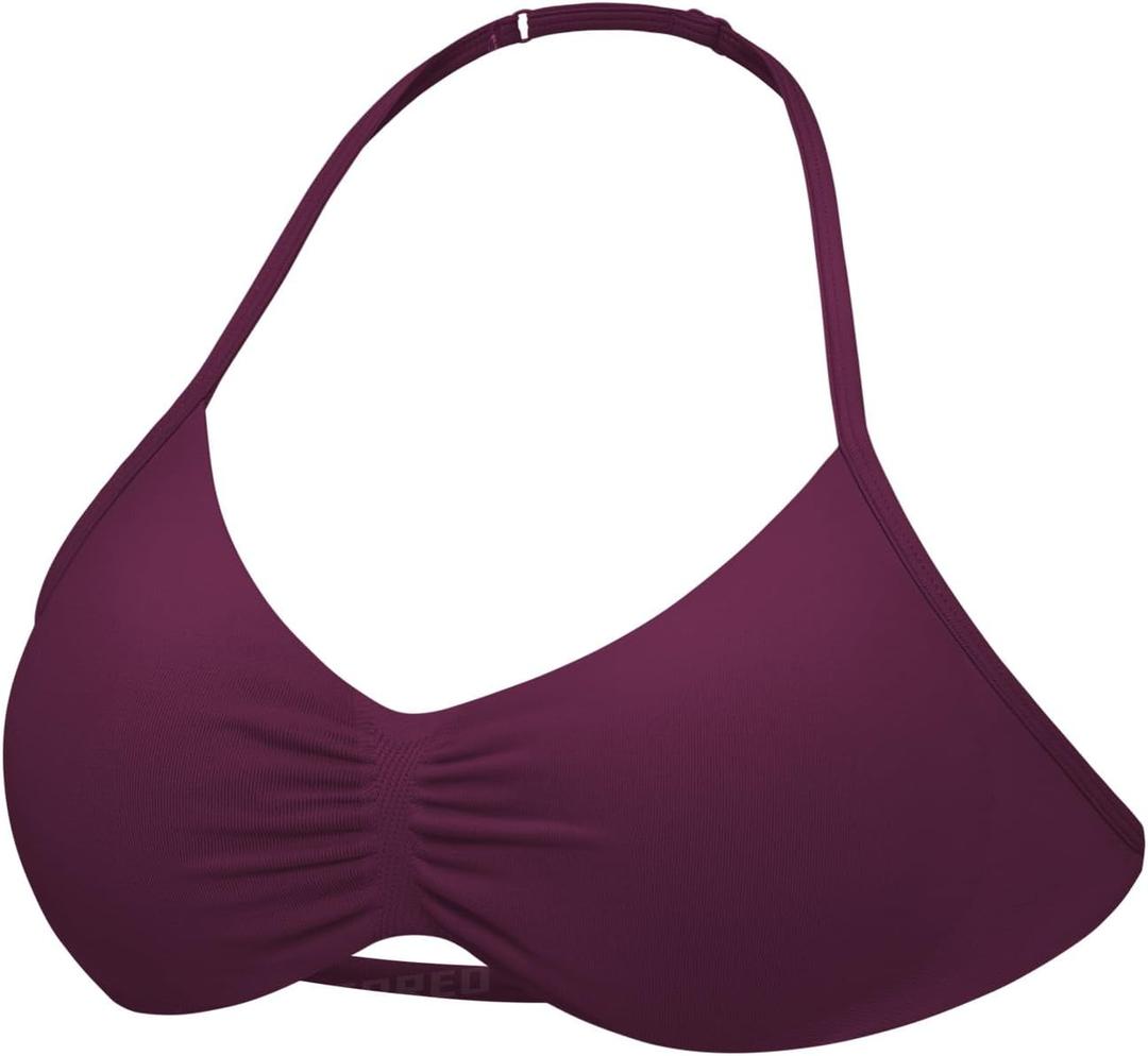 YEOREO SoftHue Impact Strappy Halter Bra for Sports Intensify Women Workout Backless Padded Gym Yoga Bra (X-Small, Black Cherry)