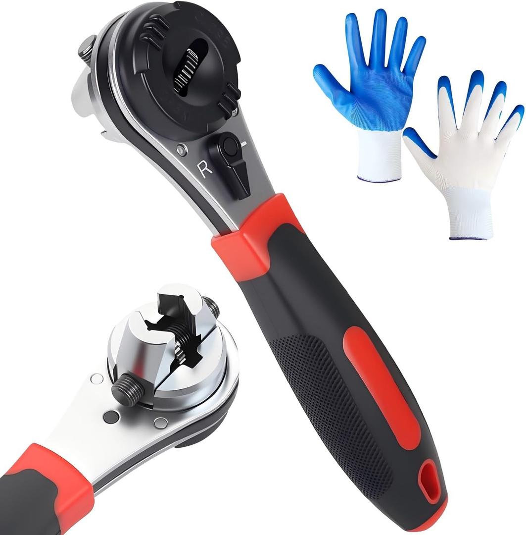 Adjustable Ratchet Wrench Kit 6-24mm Opening, Ratcheting Adjustable Wrench with 360 Rotating Head & Reversible Switch, Cr-V Steel Locking Tool, Universal Socket Wrench Self-Adjusting Tool Set