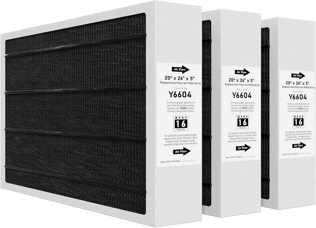 Y6604 MERV16 20x26x5 Furnace Replacement Filter Compatible with Lennox Y6604 PureAir PCO3-20-16 Air Purifier Cleaner Purification Systems, 3 Pack