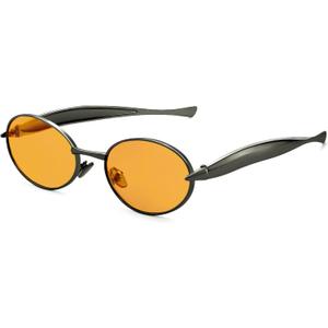 2 x VANLINKER Retro Gold Small Oval Sunglasses for Women Men Trendy Small Face 90s Metal Shades VL9885 (C2-orange)