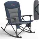 Rocking Camping Chair for Adults, Portable Folding Rocker Chair with Cup Holder and Side Pocket, Outdoor Chair, Navy, 28 inches x 35.5 inches x 40.2 inches