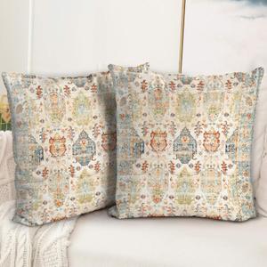Boho Floral Throw Pillow Covers 20x20 Inch Set Of 2, Beige Boho Rug Geometric Floral Pattern Decor Double Sided Pattern Cushion Cover Soft Pillow Case Living Sofa Room Bed Square Pillow Cover
