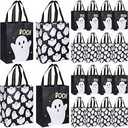 20 Pcs Halloween Non-Woven Treat Bags Pink Cute Ghost Candy Goodie Bag 10 x 8 Inch Reusable Tote Gift Bags with Handle Boo Party Favor Bag for Halloween Kids Trick or Treat Party Wrapping Supplies