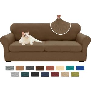 XINEAGE New 3 Pieces Couch Covers for 2 Extra Large Cushion Sofa Super Stretch Sofa Cover for 2 Large Seat Universal Loveseat Slip Cover for Living Room (Brown), 71"-91"(2 Cushions)