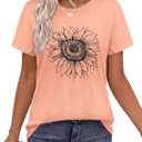 T Shirts for Women Summer Short Sleeve Crewneck Casual Cute Graphic Basic Tees Tops 2026, Apricot, Small