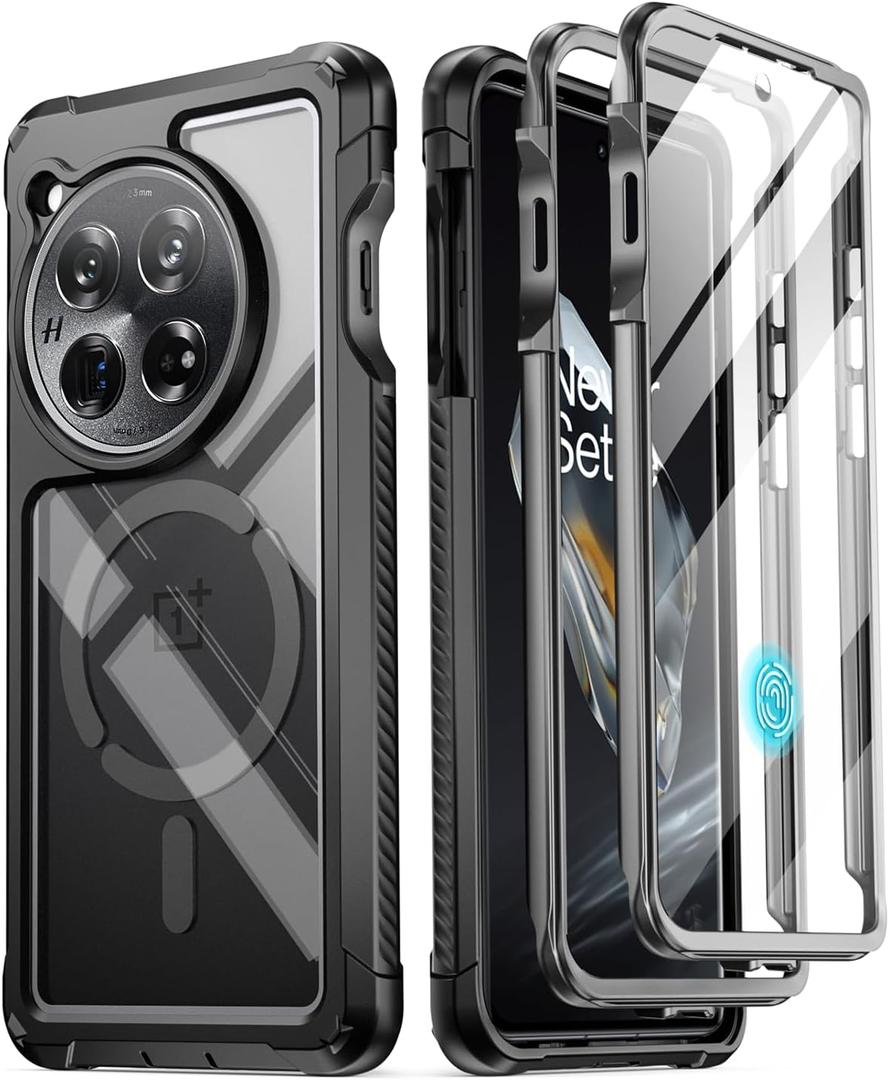 Poetic Guardian Case Compatible with OnePlus 12 5G (2024), Built-in Screen Protector Work with Fingerprint ID, Full-Body Hybrid Shockproof Protective Rugged Clear Cover Case, Black/Clear
