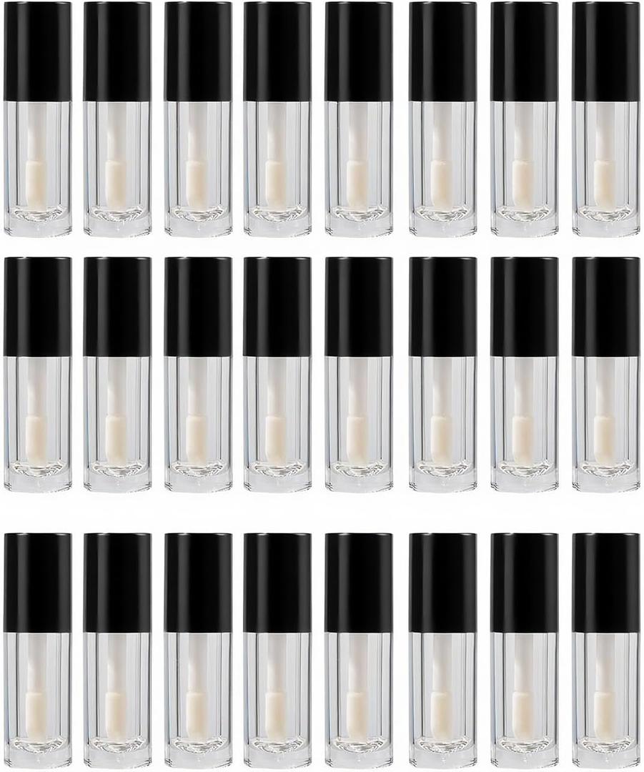 24Packs Empty Lip Gloss Tubes Containers Clear Mini Plastic Lip Balm Tube Transparent Mini Cosmetic Lipstick Containers for DIY Lipstick Samples, Lip Balms Black Caps 1.2ML