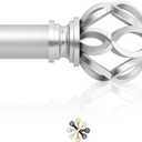 Silver Decorative Farmhouse Curtain Rods:36-88 Inch Adjustable Heavy Duty Single Window Curtain Rod for Bedroom Living Room,Nickel Boho Rustic Drapery Rods with Vintage Twist Finial Easy Install