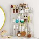 SUNZOS 3-Tier Corner Bathroom Counter Organizer, Bathroom Organizer Countertop with Makeup Brush Holder, Vanity Makeup Cosmetic Storage, Corner Storage for Kitchen, Dresser (Clear)