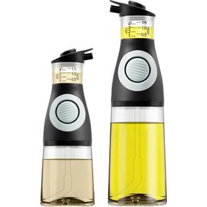 Belwares Oil and Vinegar Dispenser Set with Measuring Cup - 2 Glass Olive Oil Dispenser Bottles for Kitchen - Cooking Oil Bottle Set, Drip-Free Cruets for Salad Dressing, BPA-Free, Dishwasher Safe