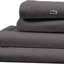 Lacoste 100% Cotton Percale 4-Piece Sheet Set  Cool, Crisp, Matte, and Durable, Oeko-Tex Certified  Solid, Dark Gray, Full