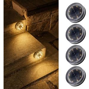Glass Solar Step Lights with Bubble Style, Modular-Design Waterproof Outdoor Fence Lights for Stairs Step Yard Patio Garden Wall Pathway, Decorative Patio Table Lighting, Warm White (4 Pack)