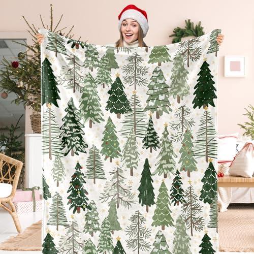 JarThenaAMCS Christmas Tree Fuzzy Blanket 60 x 50 Inch Watercolor Green Forest Soft Throw Blanket for Winter Home Chair Sofa Couch Bed