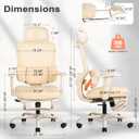 Ergonomic Office Chair with Footrest, Mesh Desk Chair with Adjustable Headrest & Armrests & Dynamic Floating Wing Lumbar Support, High Back Computer Chair for Home Office, BIFMA Certified, Beige