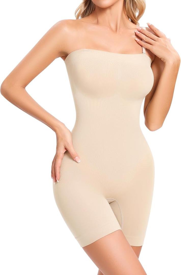 Strapless Shapewear Bodysuit for Women Tummy Control Full Body Shaper Snacthed Bodysuit Seamless Under Dresses (X-Large, Beige)